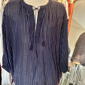 Madewell Navy and White Striped Blouse